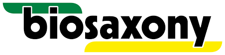 Logo von biosaxony in grün, schwarz und gelb.