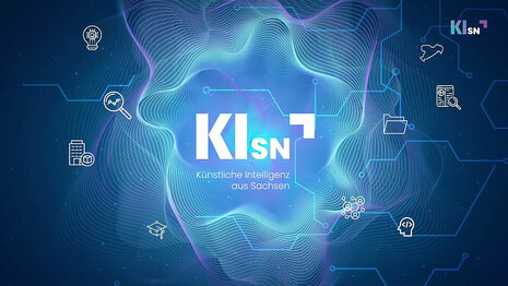 Künstlerische Darstellung in blau mit großen weißen Buchstaben »KISN«