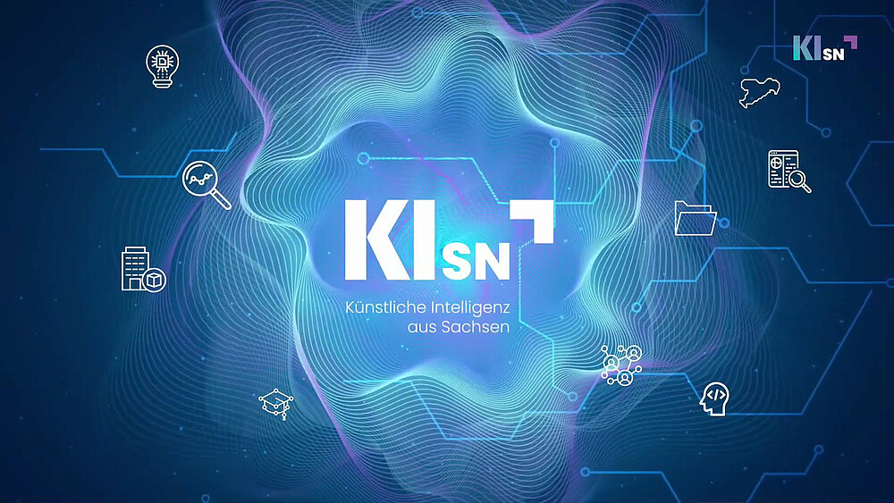 Künstlerische Darstellung in blau mit großen weißen Buchstaben »KISN«
